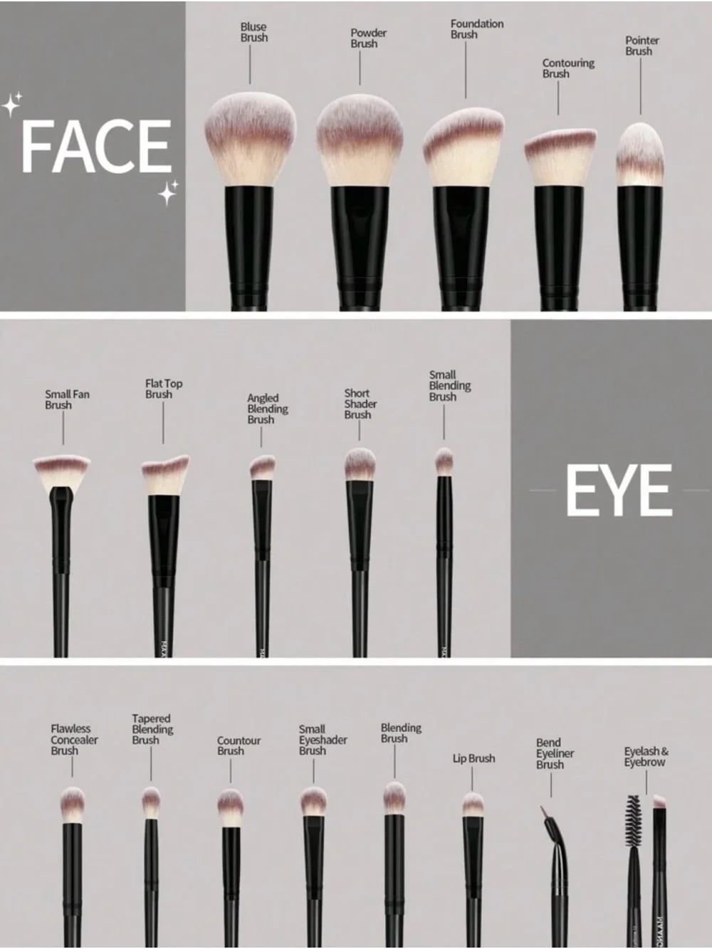 New 20-Piece Black & White Makeup Brush Set with Travel Pouch